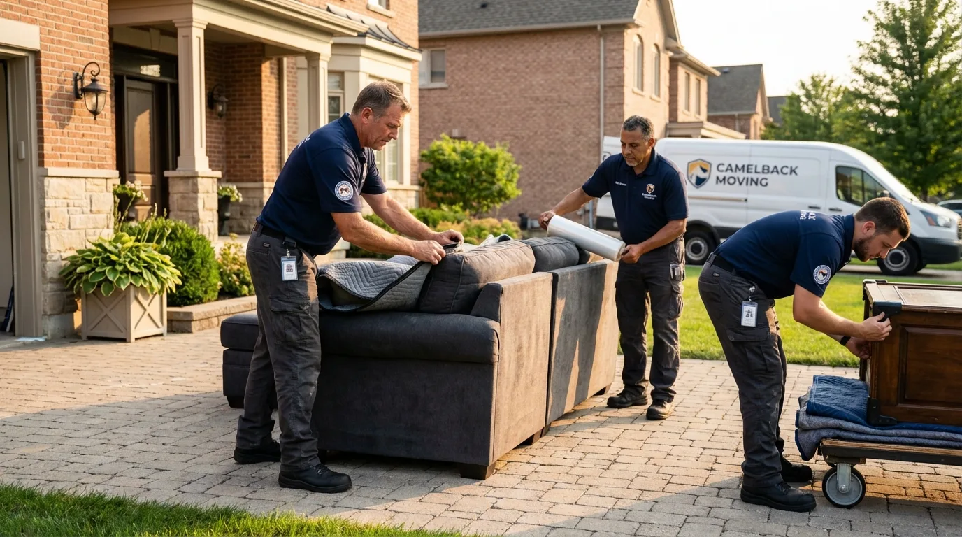 Large estate moving crew wrapping furniture in Waverly, NY